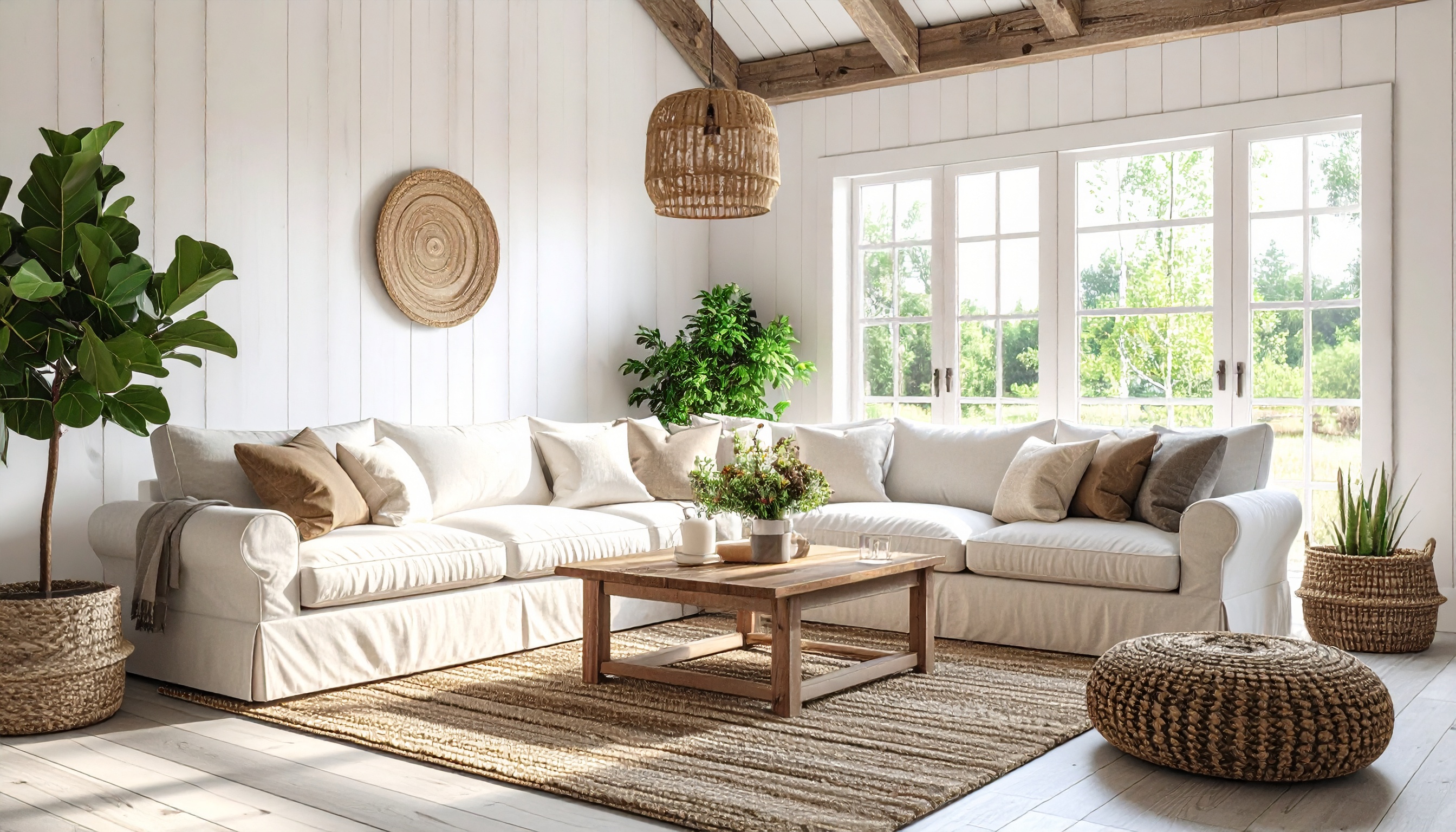 Salon w stylu farmhouse
